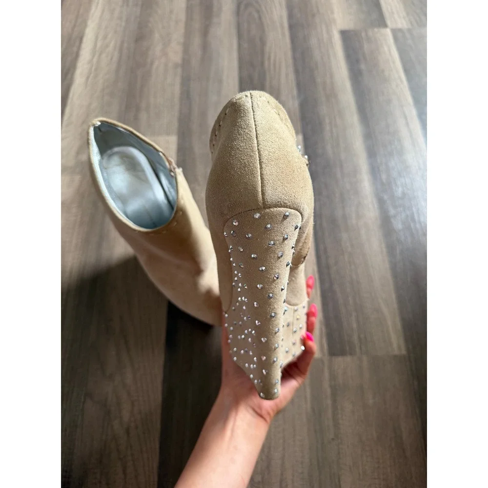 $975 Giuseppe Zanotti Wedge Booties 37.5 Tan Suede Good Crystal Studded Platform